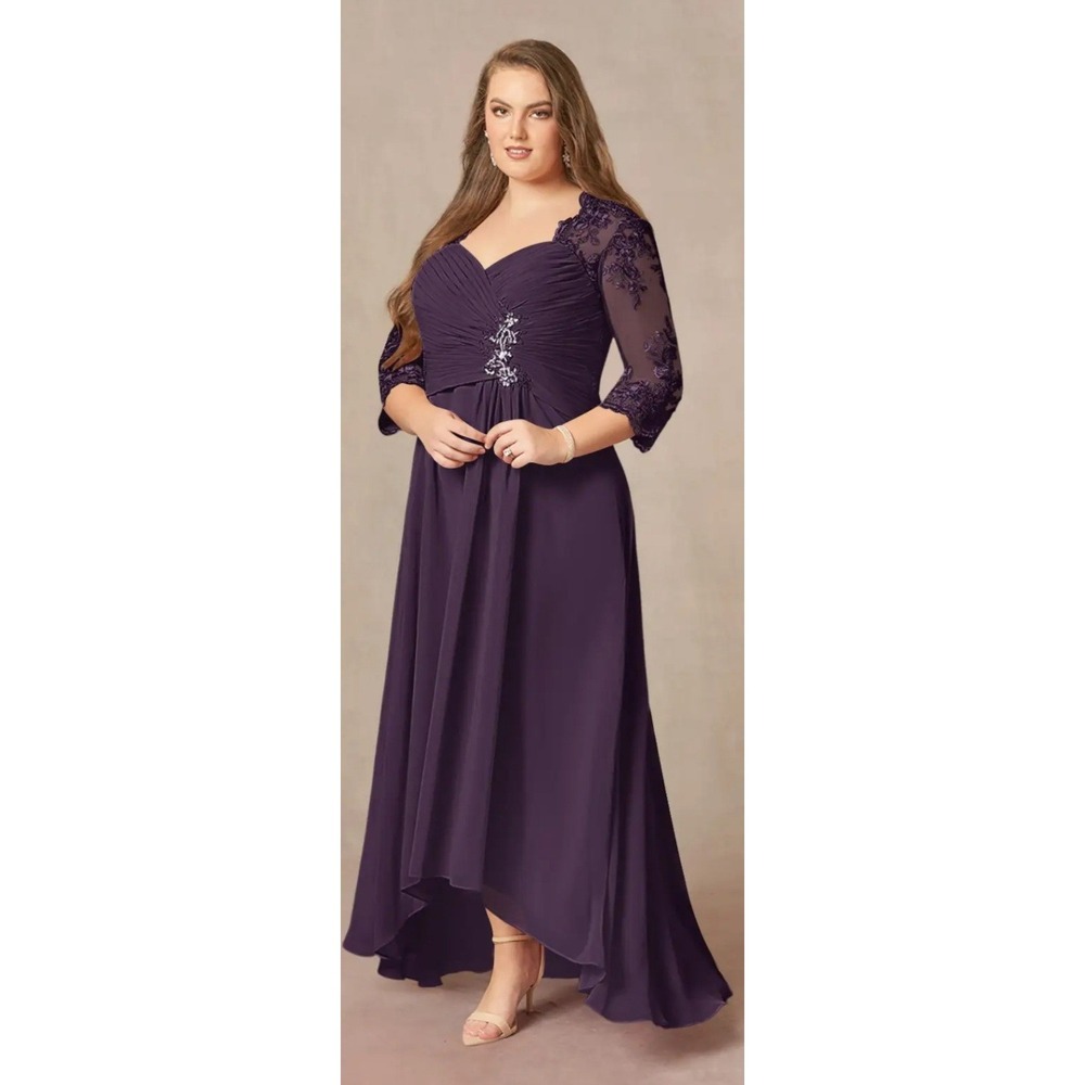 Azazie Evening Gown Women ‎ Grape Purple Excellent Lace High-Low Dress
